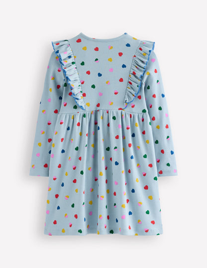 Doris Ruffle Rib Jersey Dress-Vintage Blue Confetti Heart