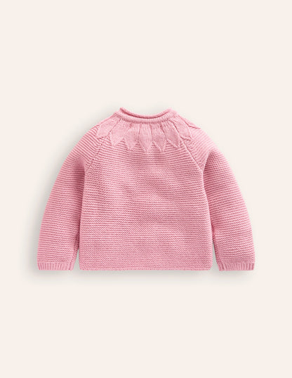 Pointelle Yoke Cardigan-Vintage Pink