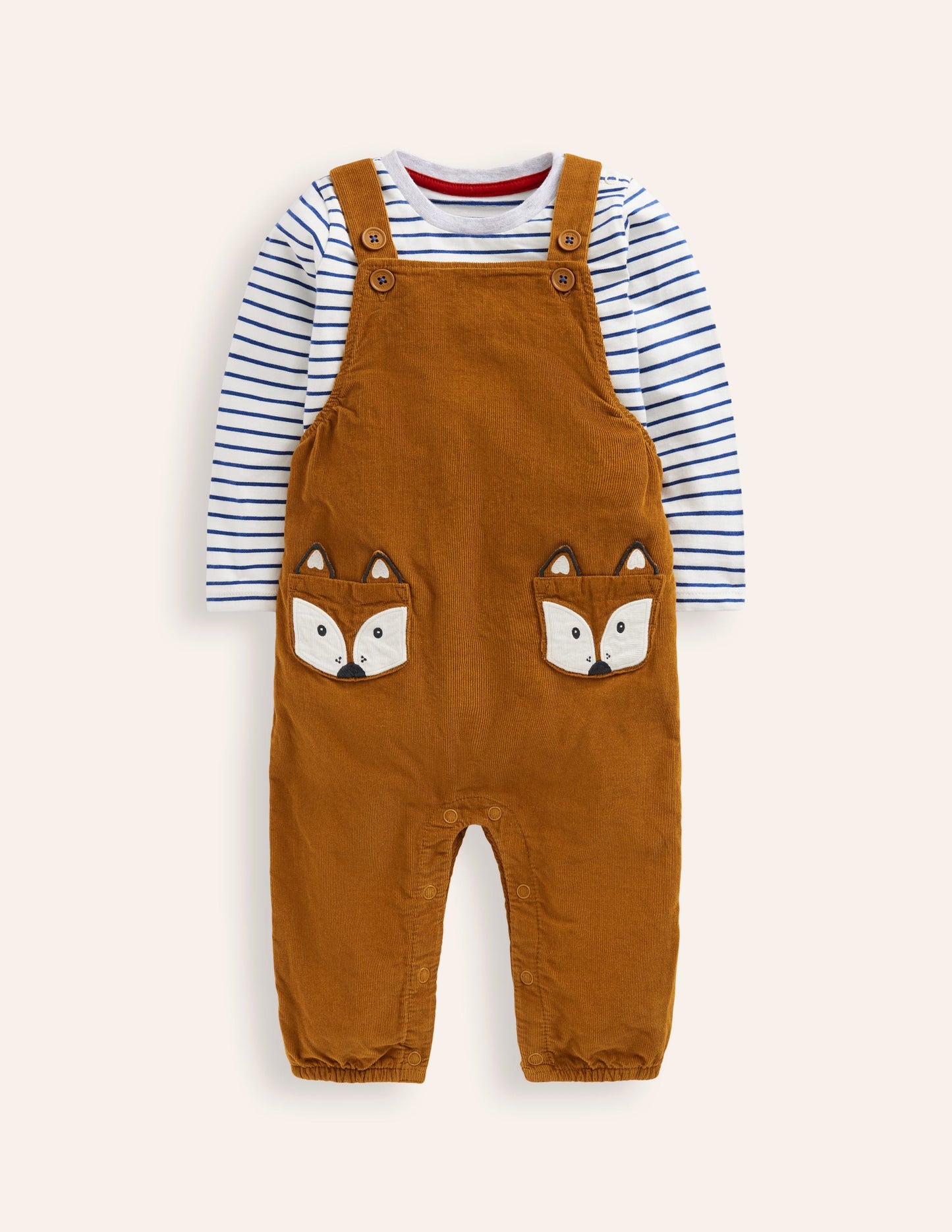 Cord Novelty Dungaree Set-Butterscotch Brown Fox