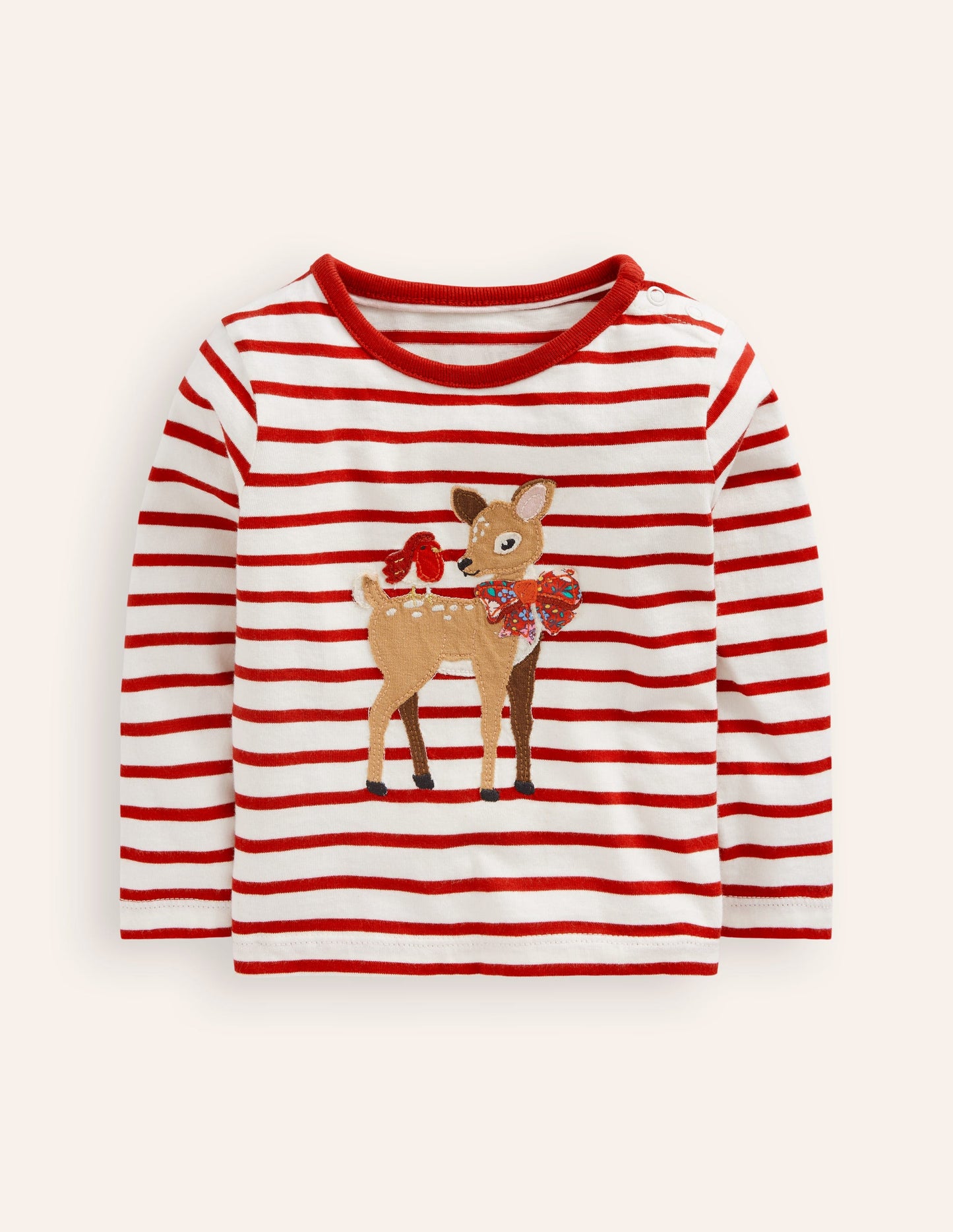 Animal Applique T-shirt-Jewel Red/Ivory Deer