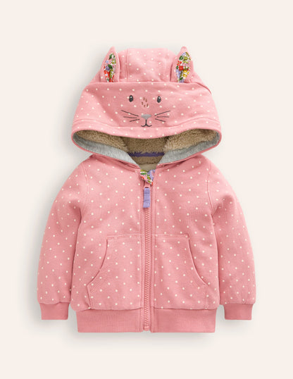 Novelty Shaggy Lined Hoody-Almond Pink Bunny