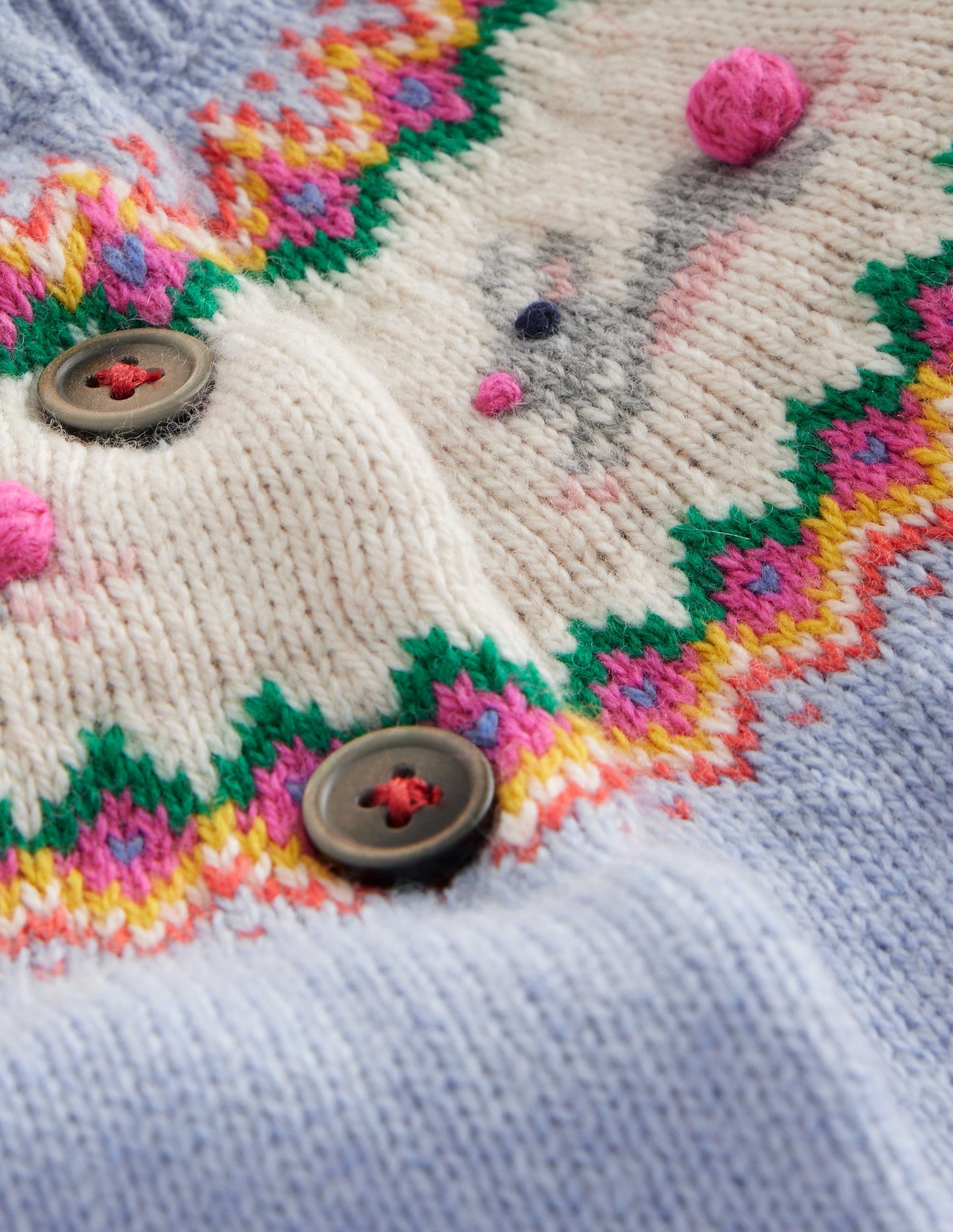 Edie Fair Isle Cardigan-Sky Blue Bunnies