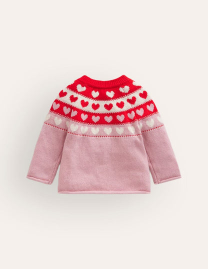 Edie Fair Isle Cardigan-Almond Pink Hearts