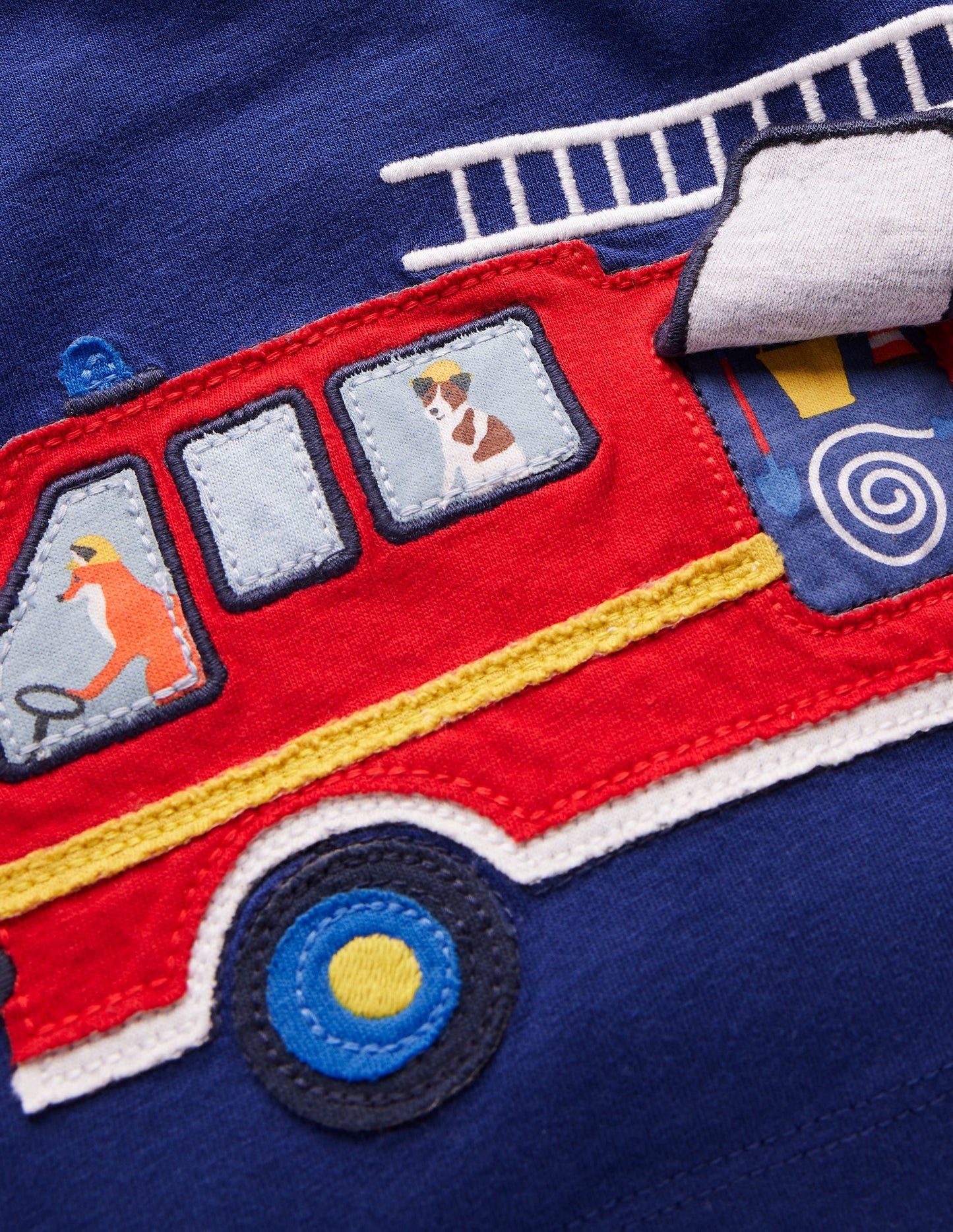 Long Sleeve Applique T-shirt-Starboard Blue Fire Engine