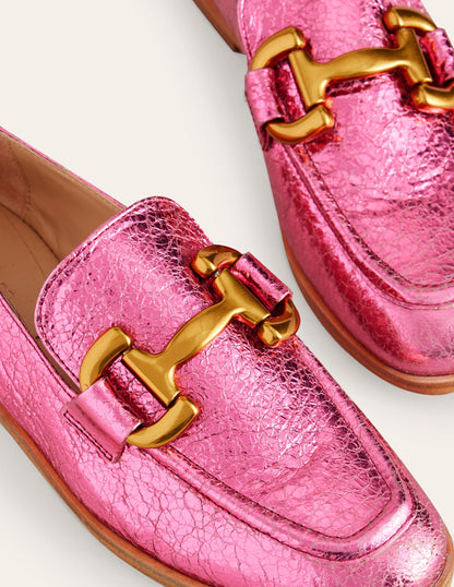 Iris Snaffle Loafers-Bright Pink Metallic leather