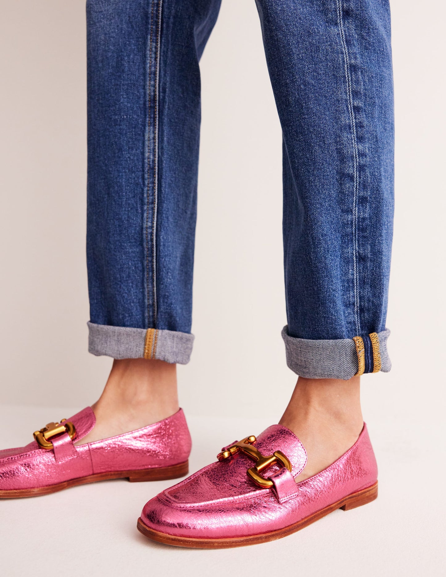 Iris Snaffle Loafers-Bright Pink Metallic leather