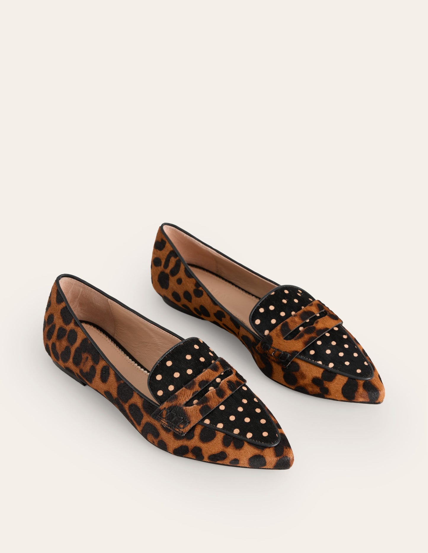 Pointed Loafers-Black and Camel Spot