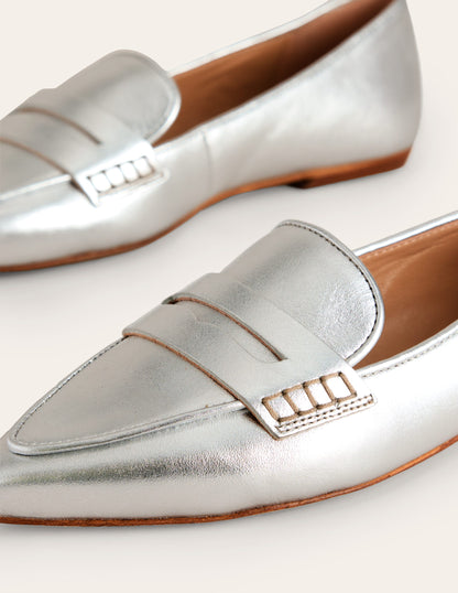 Pointed Loafers-Silver