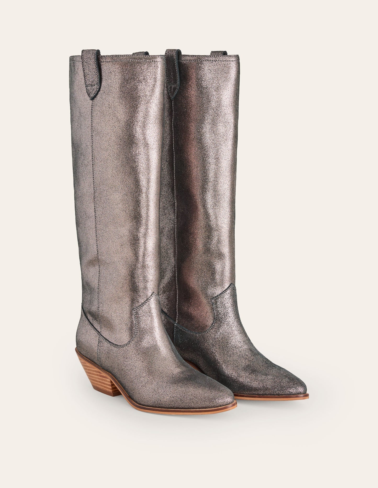 Western Knee High Boots-Silver