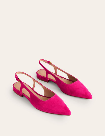 Cut Out Sling Back Flats-Pink Peacock Kid Suede