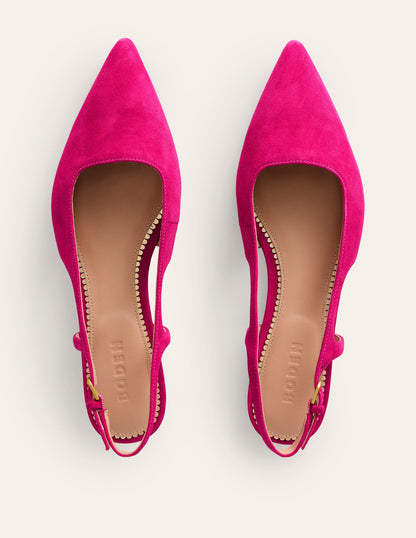 Cut Out Sling Back Flats-Pink Peacock Kid Suede