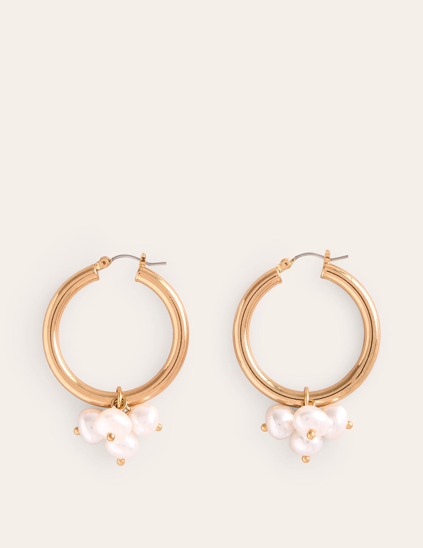 Faux Pearl Cluster Hoops-Gold