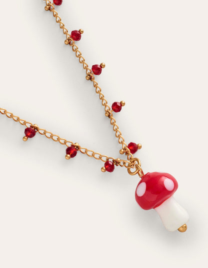 Delicate Bead Necklace-Red Mushroom