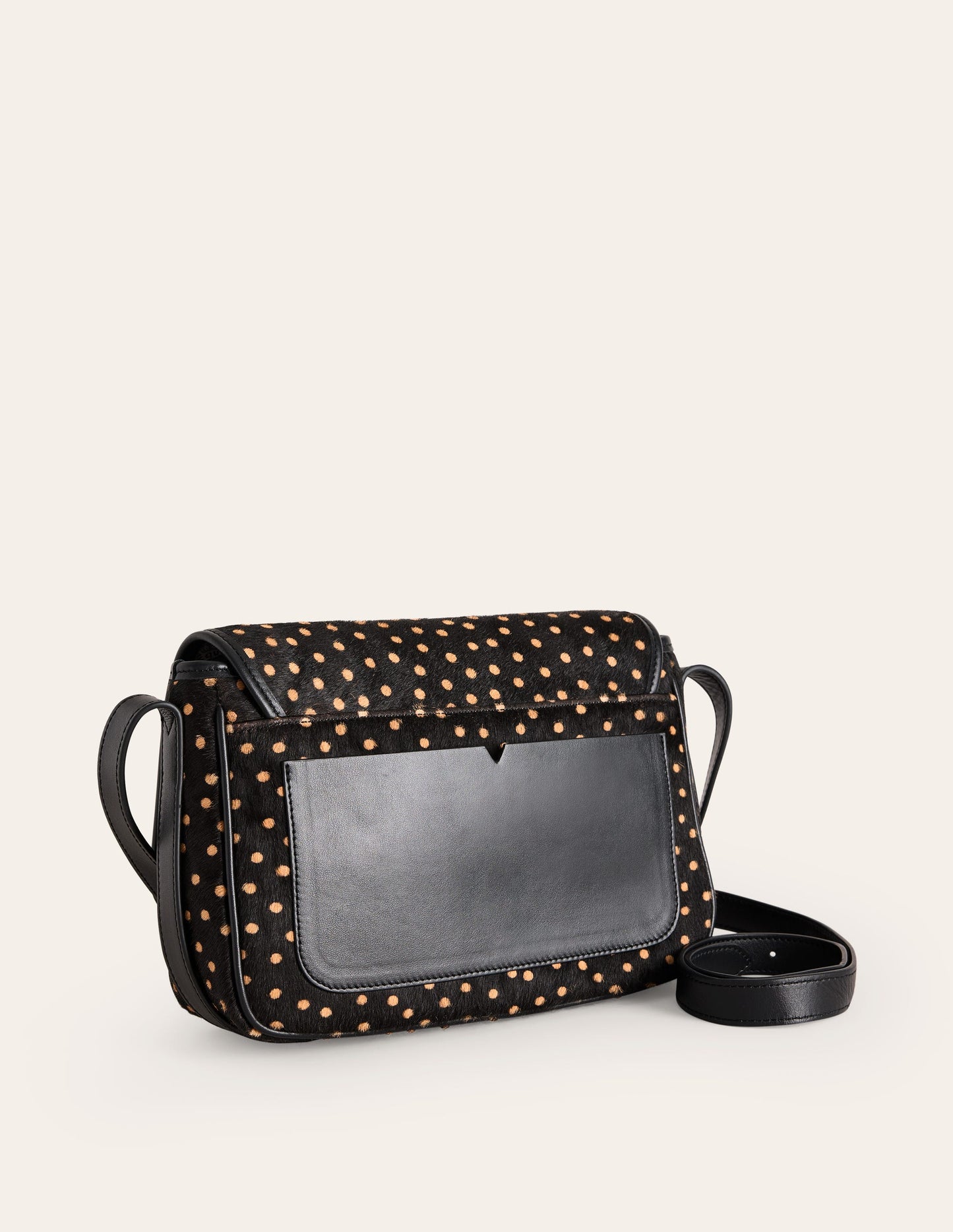 Iris Snaffle Leather Bag-Black and Camel Spot