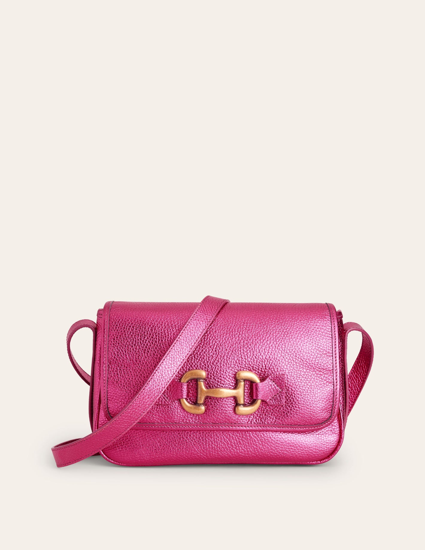 Iris Snaffle Leather Bag-Metallic Pink