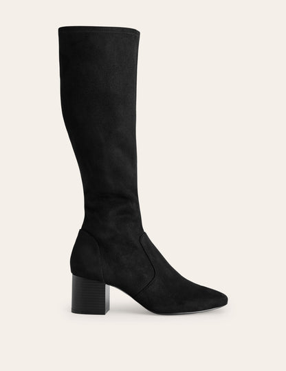 Heeled Stretch Knee Boots-Black