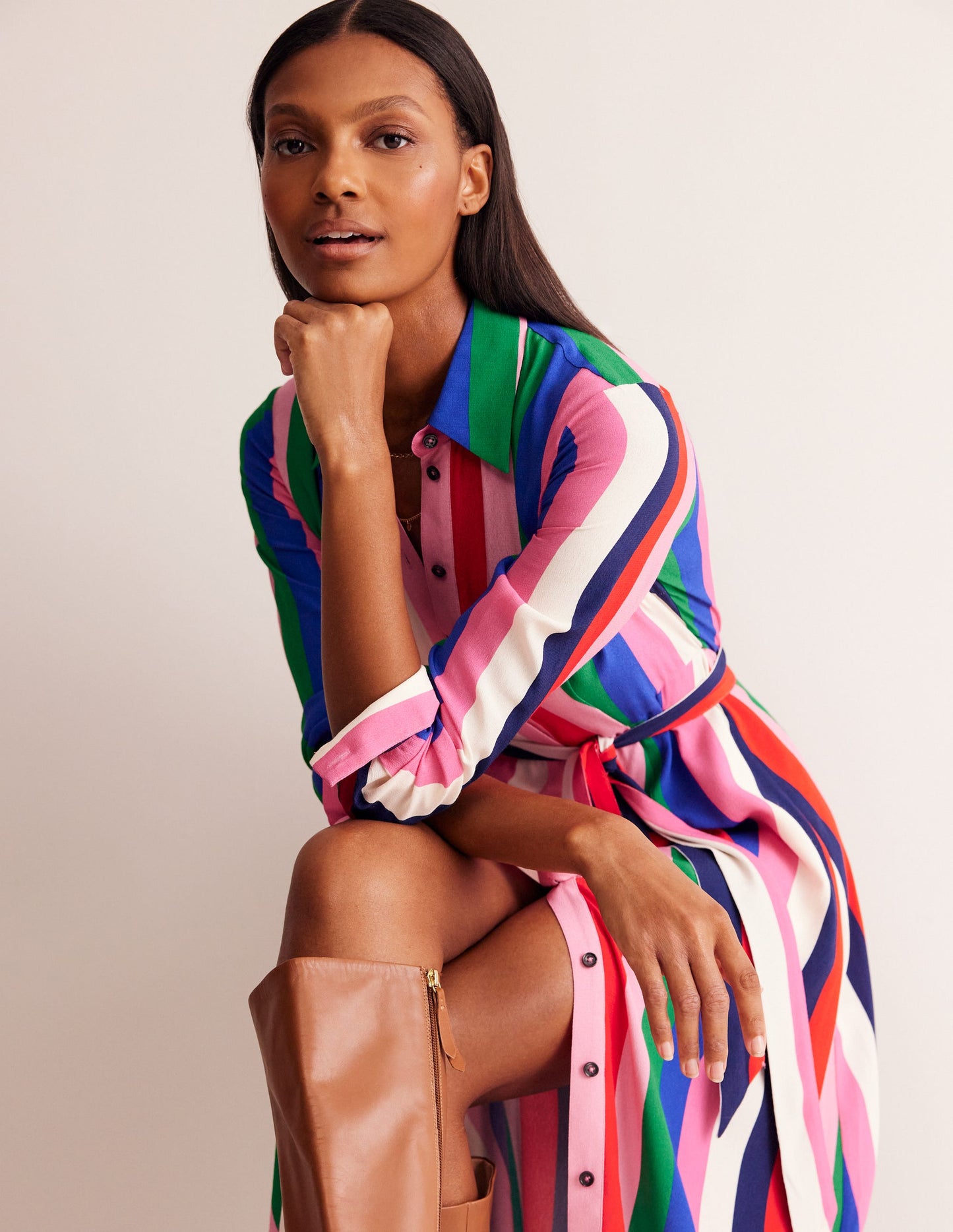 Kate Midi Shirt Dress-Rainbow Stripe