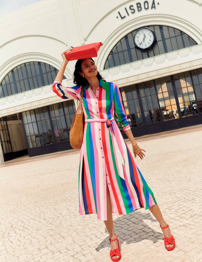 Kate Midi Shirt Dress-Rainbow Stripe