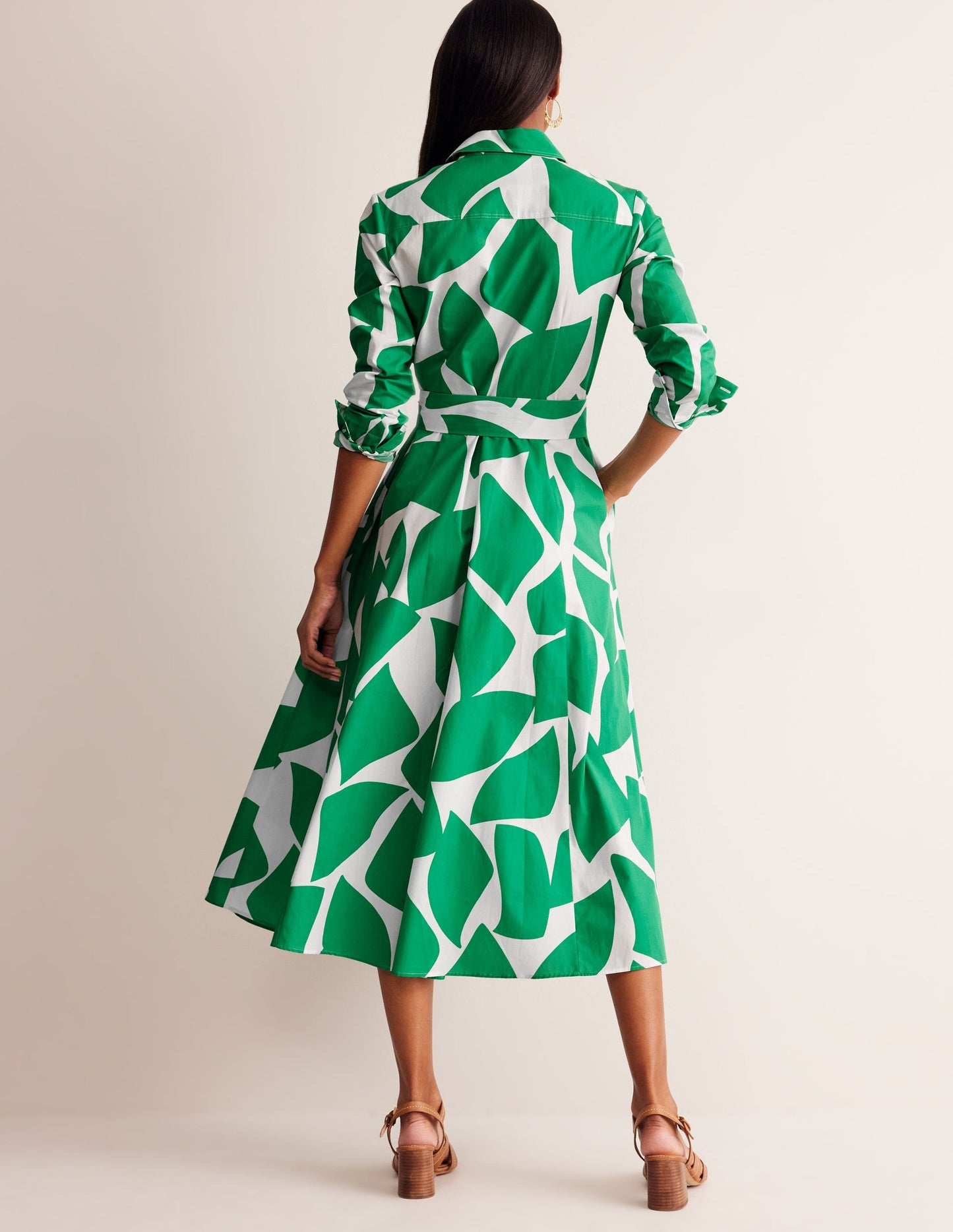 Amy Cotton Midi Shirt Dress-Green Tambourine, Terazzo