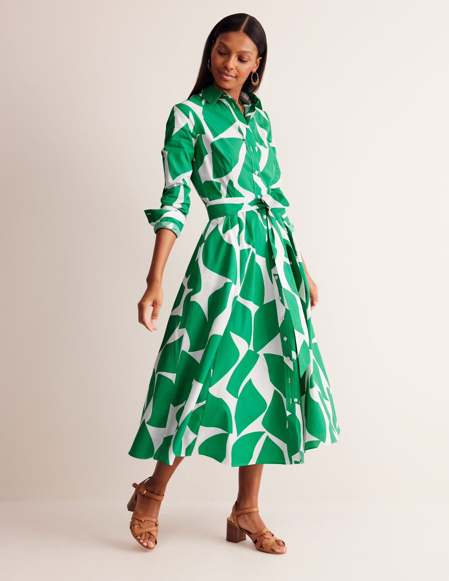 Amy Cotton Midi Shirt Dress-Green Tambourine, Terazzo