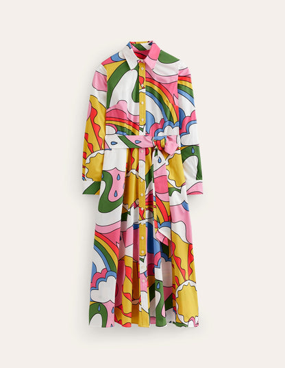 Amy Cotton Midi Shirt Dress-Multi, Sunshine