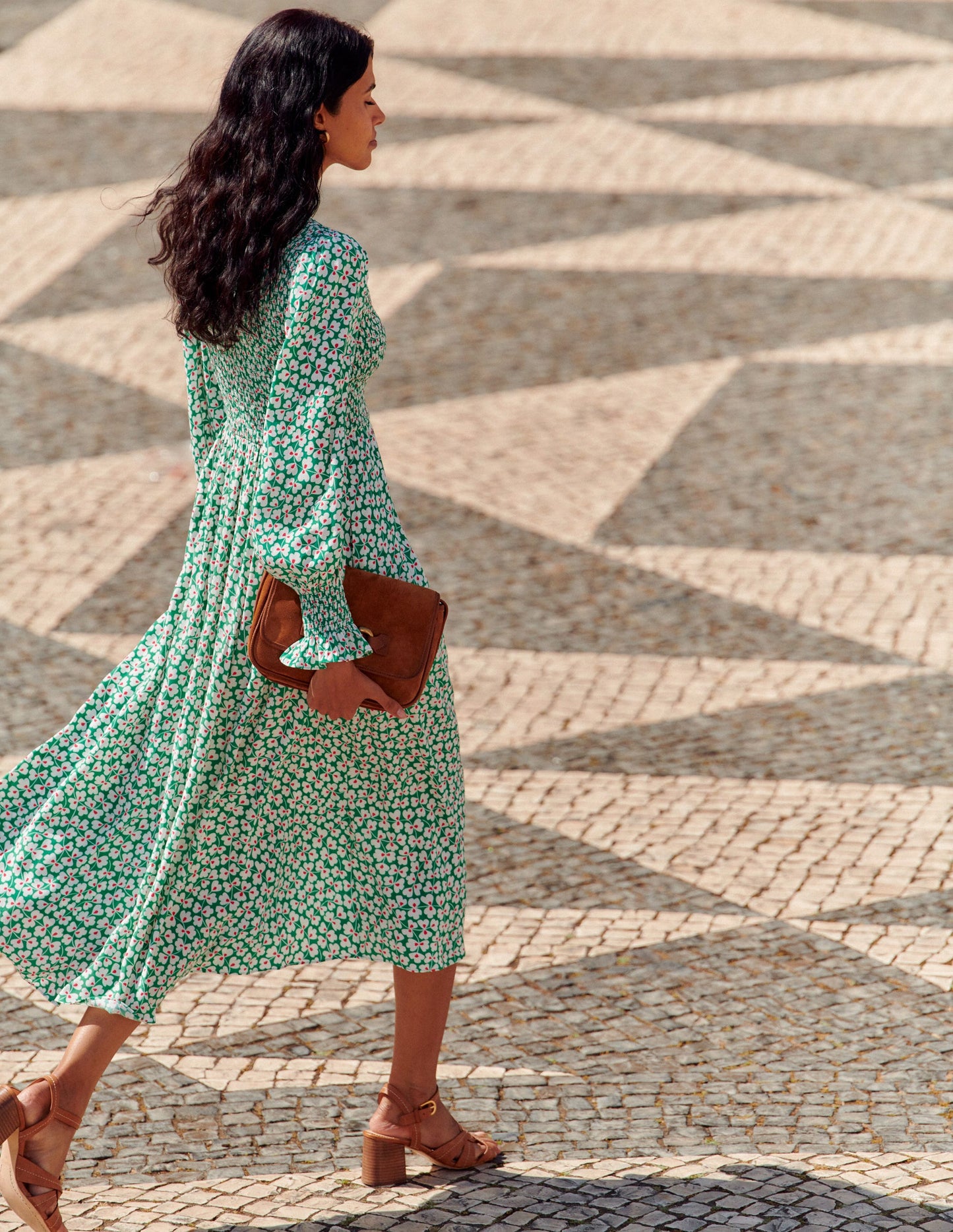 Gemma Smocked Midi Dress-Green Tambourine, Clover Whirl