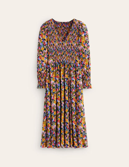 Gemma Smocked Midi Dress-Kale, Meadow Pop