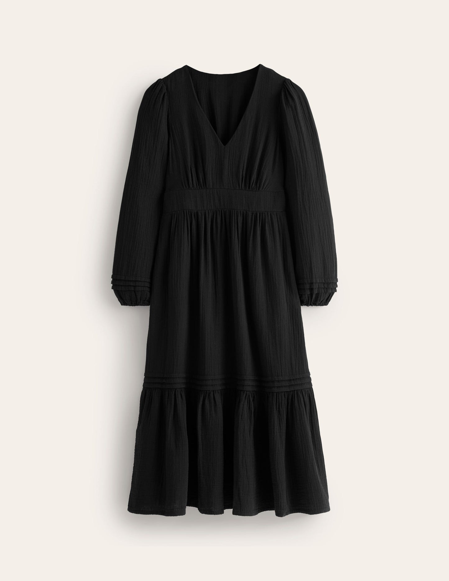 Eve Sleeved Double Cloth Dress-Black