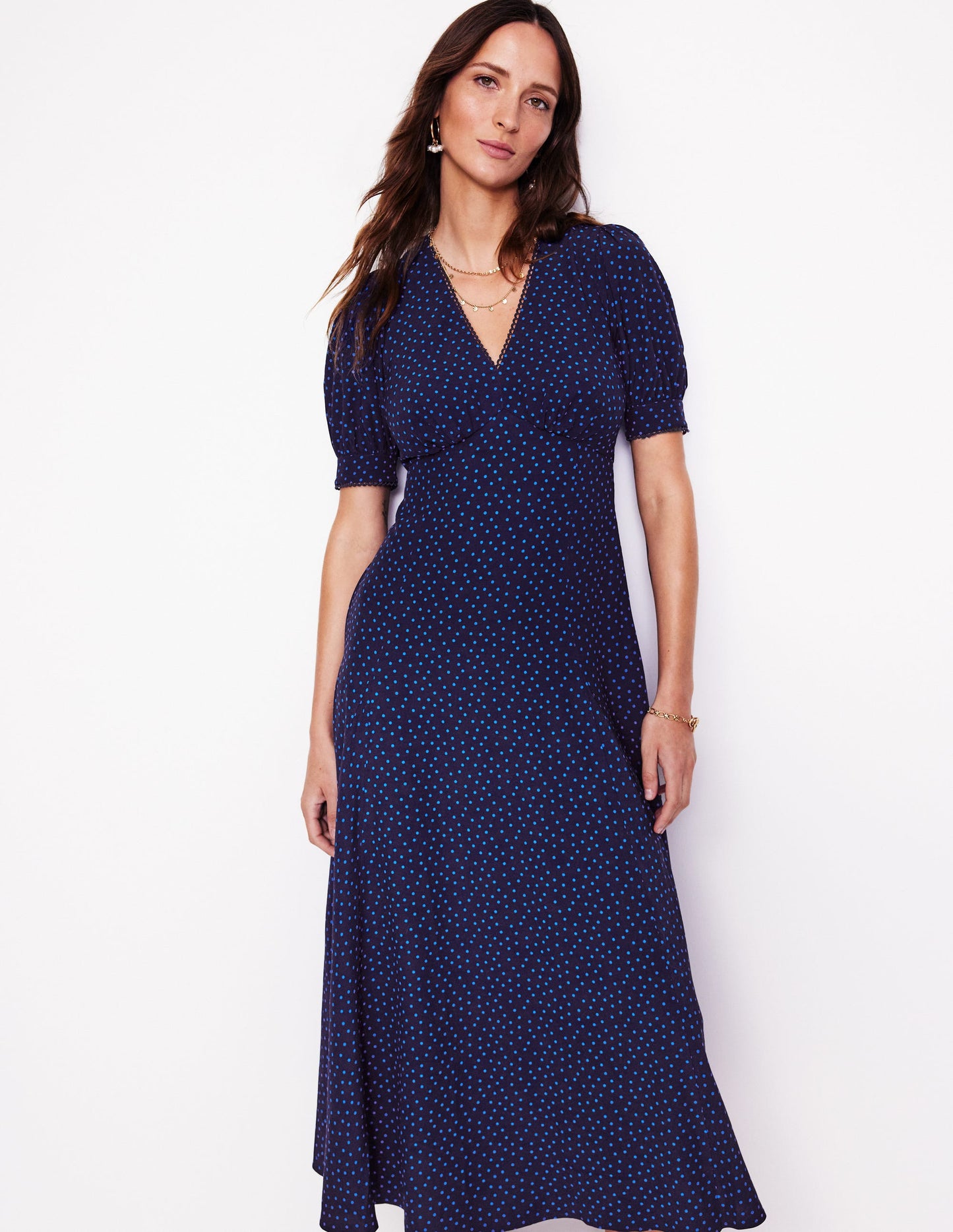 Rosie Godet Tea Dress-Directoire Blue, Abstract Dot