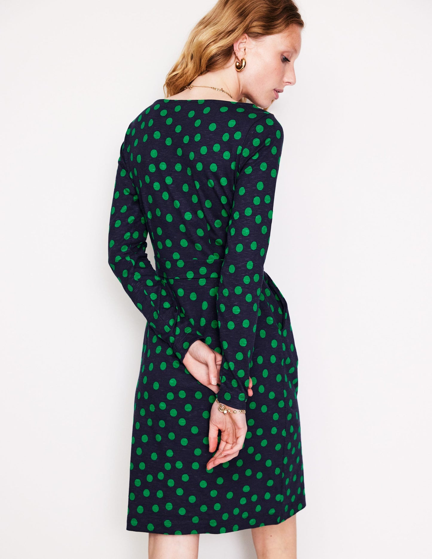 Florrie Long Sleeve Dress-Navy, Abstract Dot