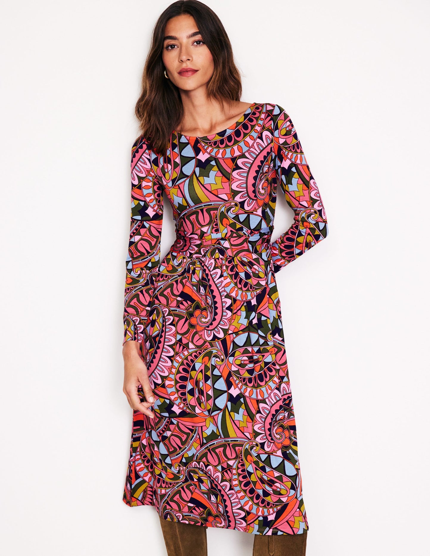 Amelie Long Sleeve Midi Dress-Multi, Kaleidoscopic Paisley