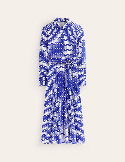 Marcia Jersey Midi Shirt Dress-Sapphire Blue, Falling Geo