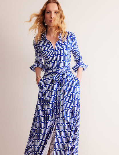 Marcia Jersey Midi Shirt Dress-Sapphire Blue, Falling Geo