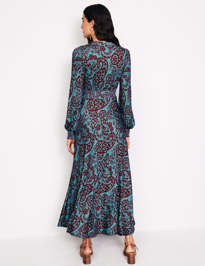 Ivy Smocked Midi Dress-Blue Grass, Paisley Cascade