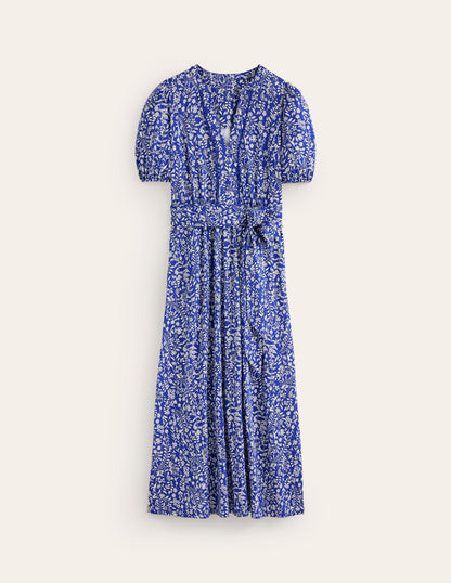 Sofia Trim jersey midi dress-Sapphire Blue, Foliage Bud