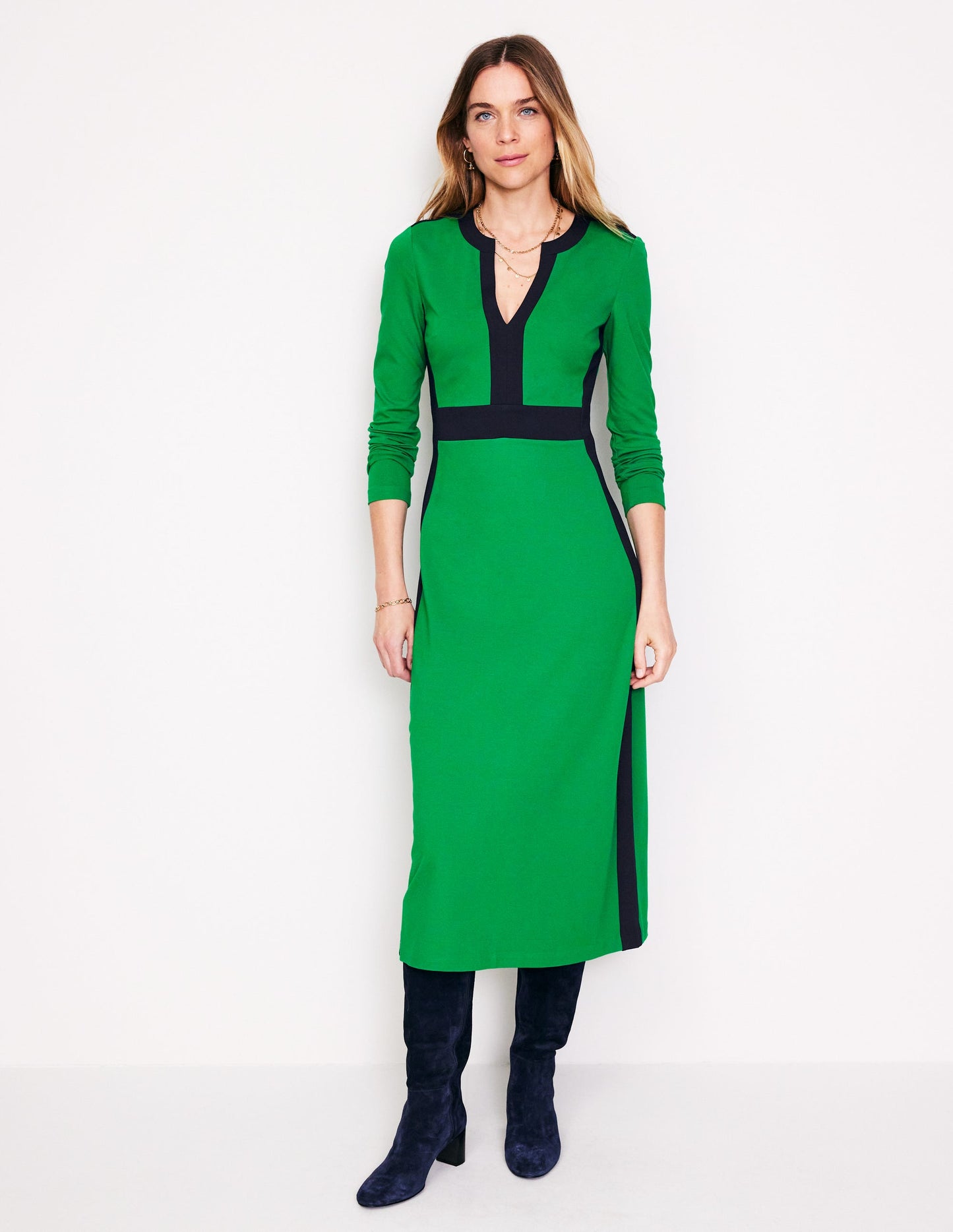 Catherine Ponte Midi Dress-Rich Emerald