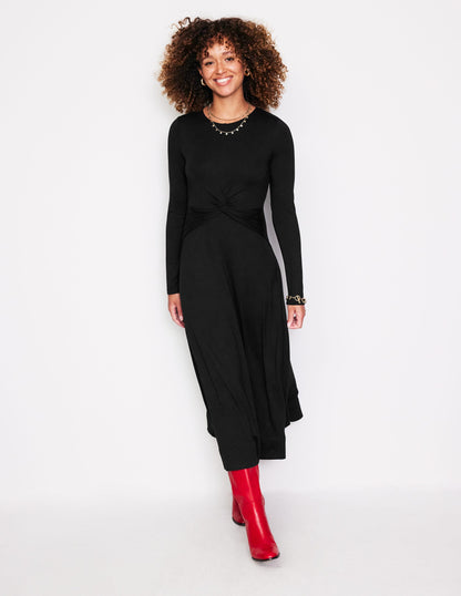 Twisted Waist Jersey Dress-Black