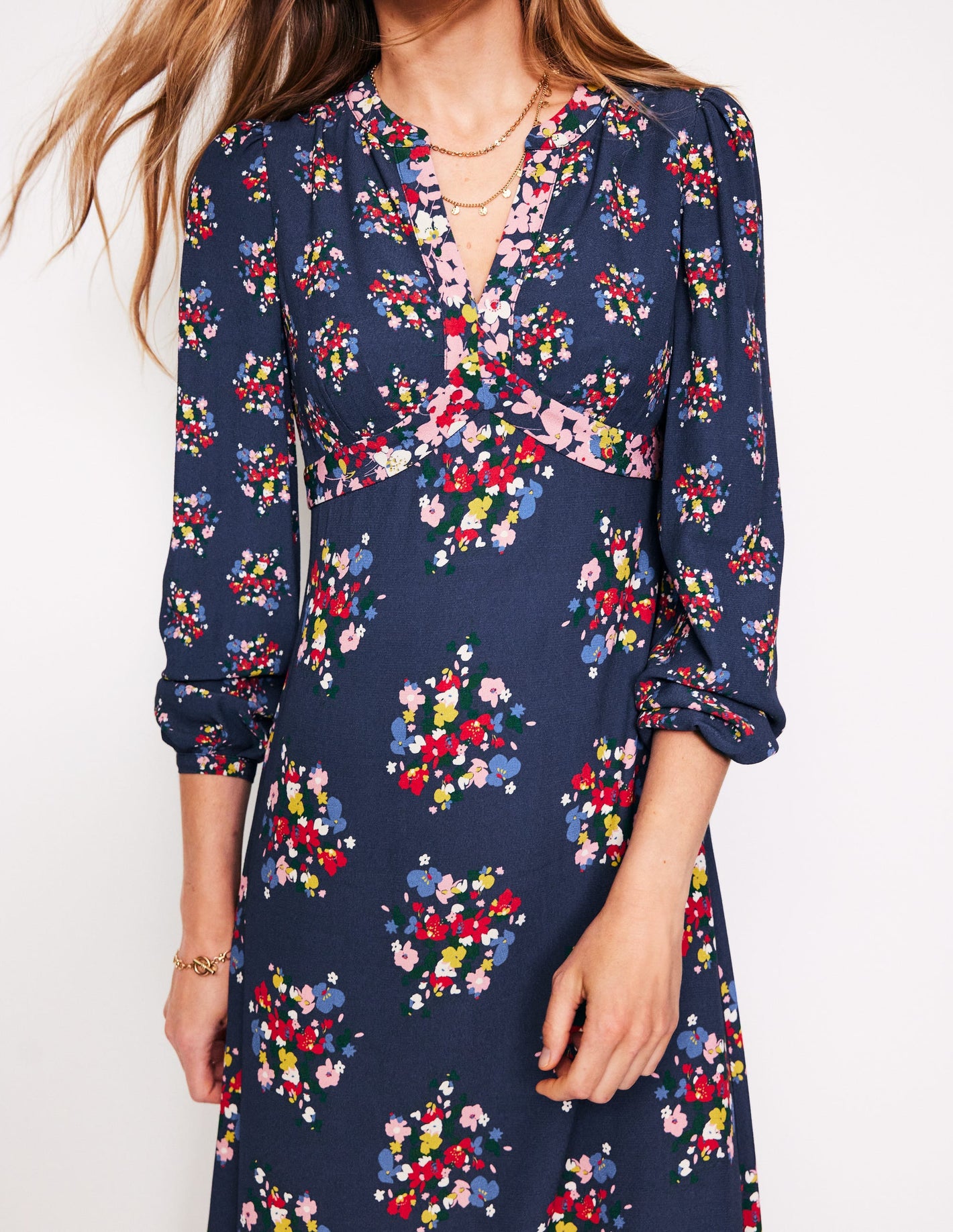 Imelda Border Print Midi Dress-French Navy, Poppy Bouquet