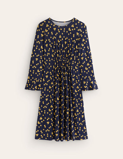 Flute Sleeve Jersey Dress-Soft Canary, Fall Sprig