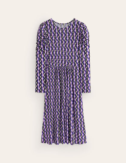 Puff Sleeve Blouson Dress-Multi, Trellis Wave