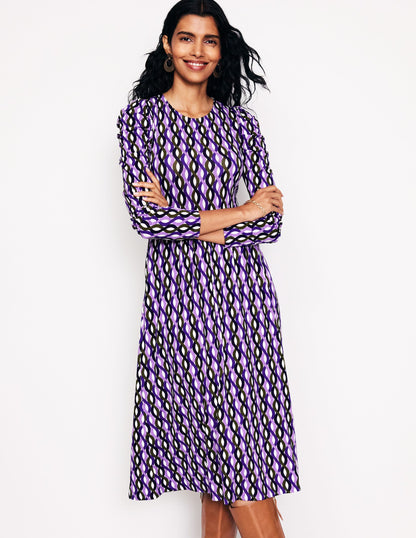 Puff Sleeve Blouson Dress-Multi, Trellis Wave