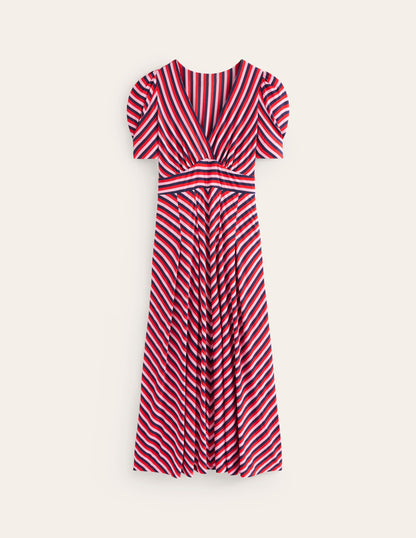 Kristen Pleated Jersey Dress-Rouge, Lilac Stripe