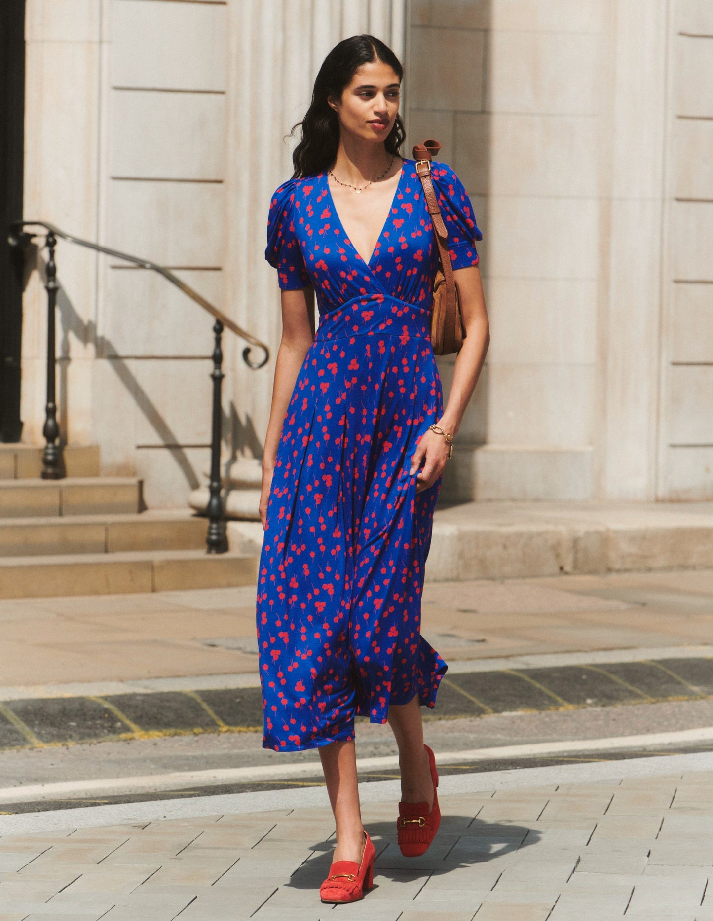 Kristen Pleated Jersey Dress-Sapphire Blue, Fall Sprig