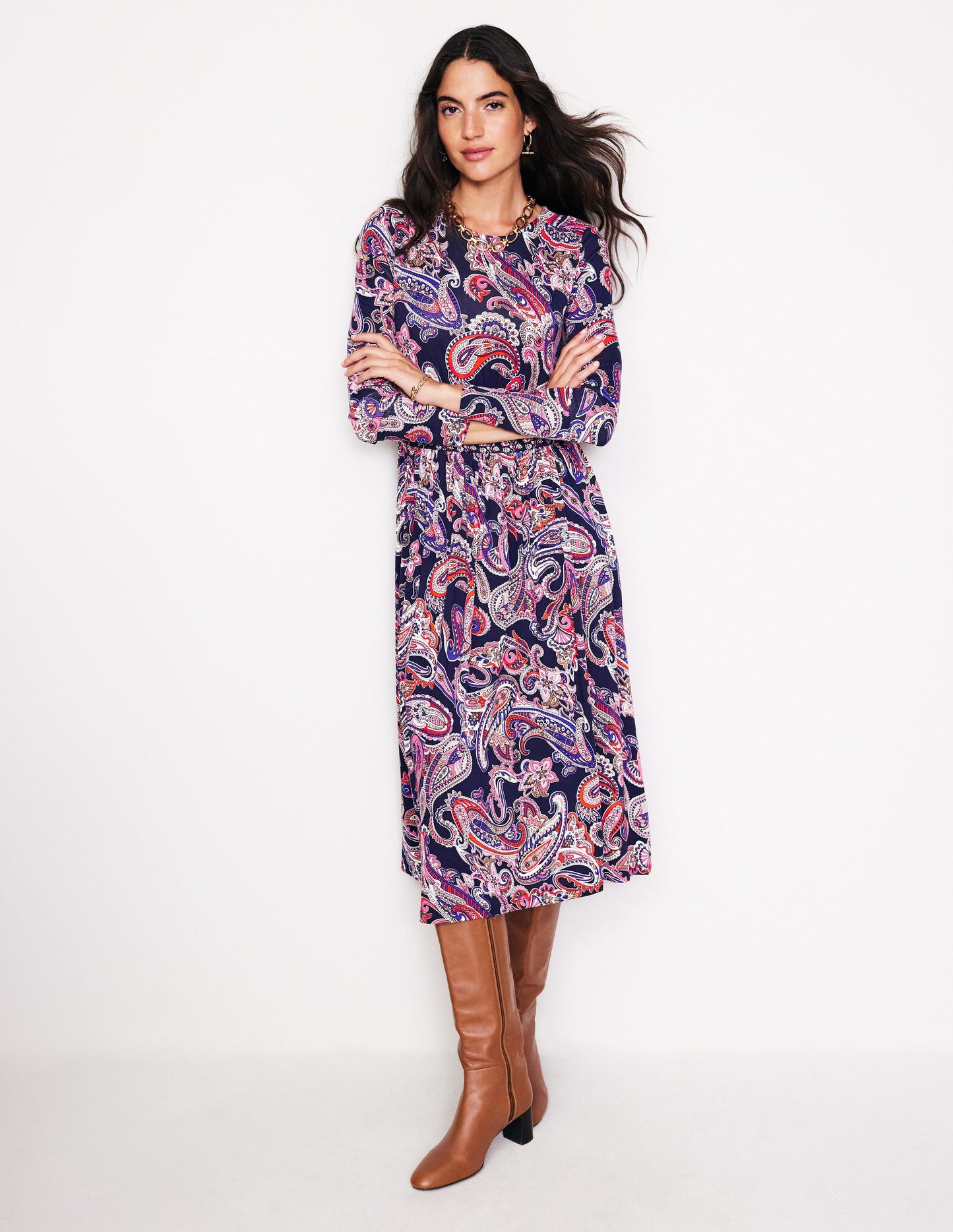 Thea Long Sleeve Jersey Dress-Multi, Opulent Paisley