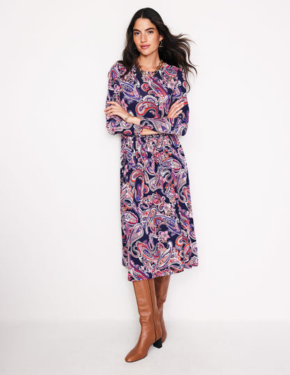 Thea Long Sleeve Jersey Dress-Multi, Opulent Paisley