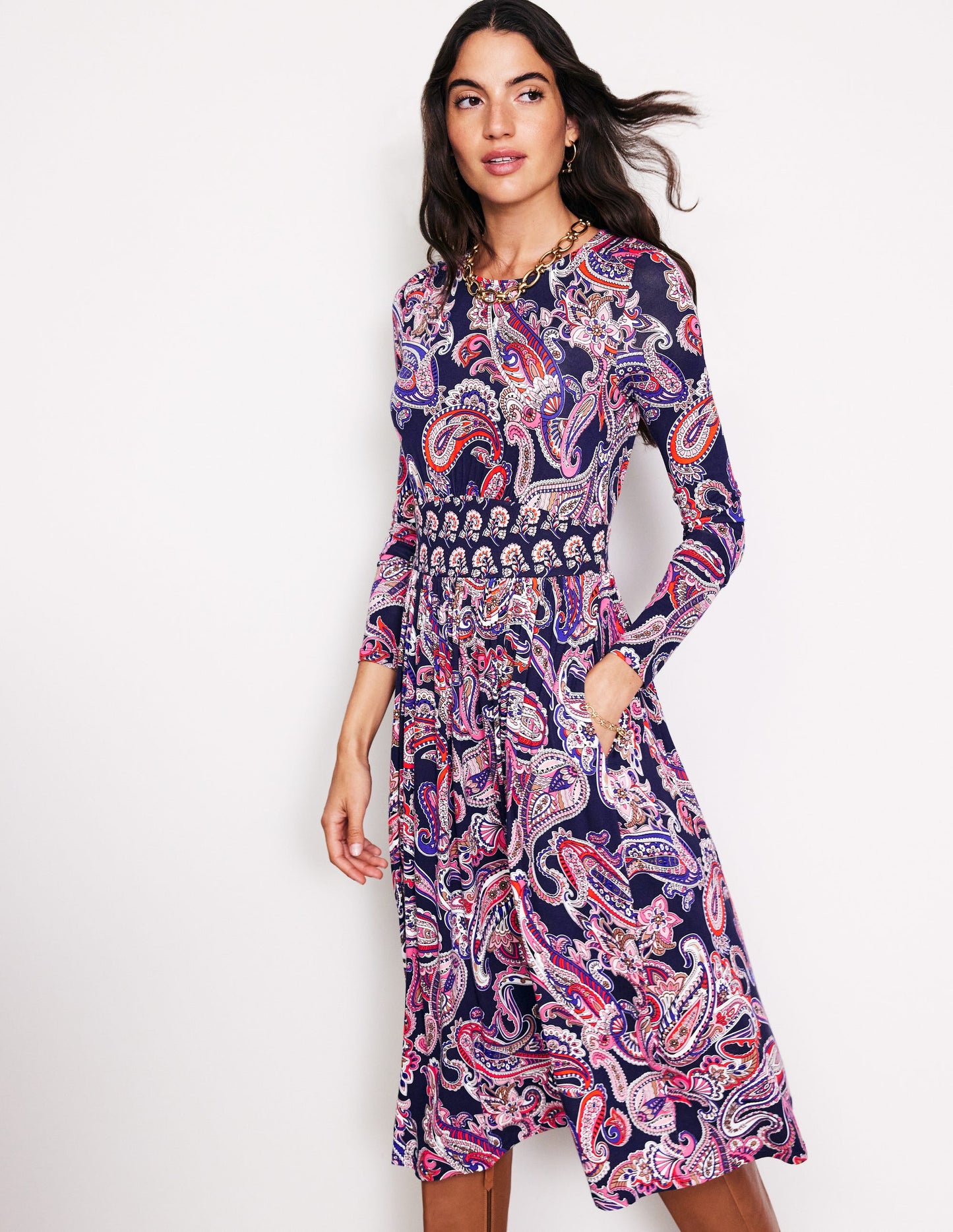 Thea Long Sleeve Jersey Dress-Multi, Opulent Paisley