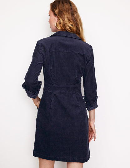 Flora Cord Shirt Dress-Navy