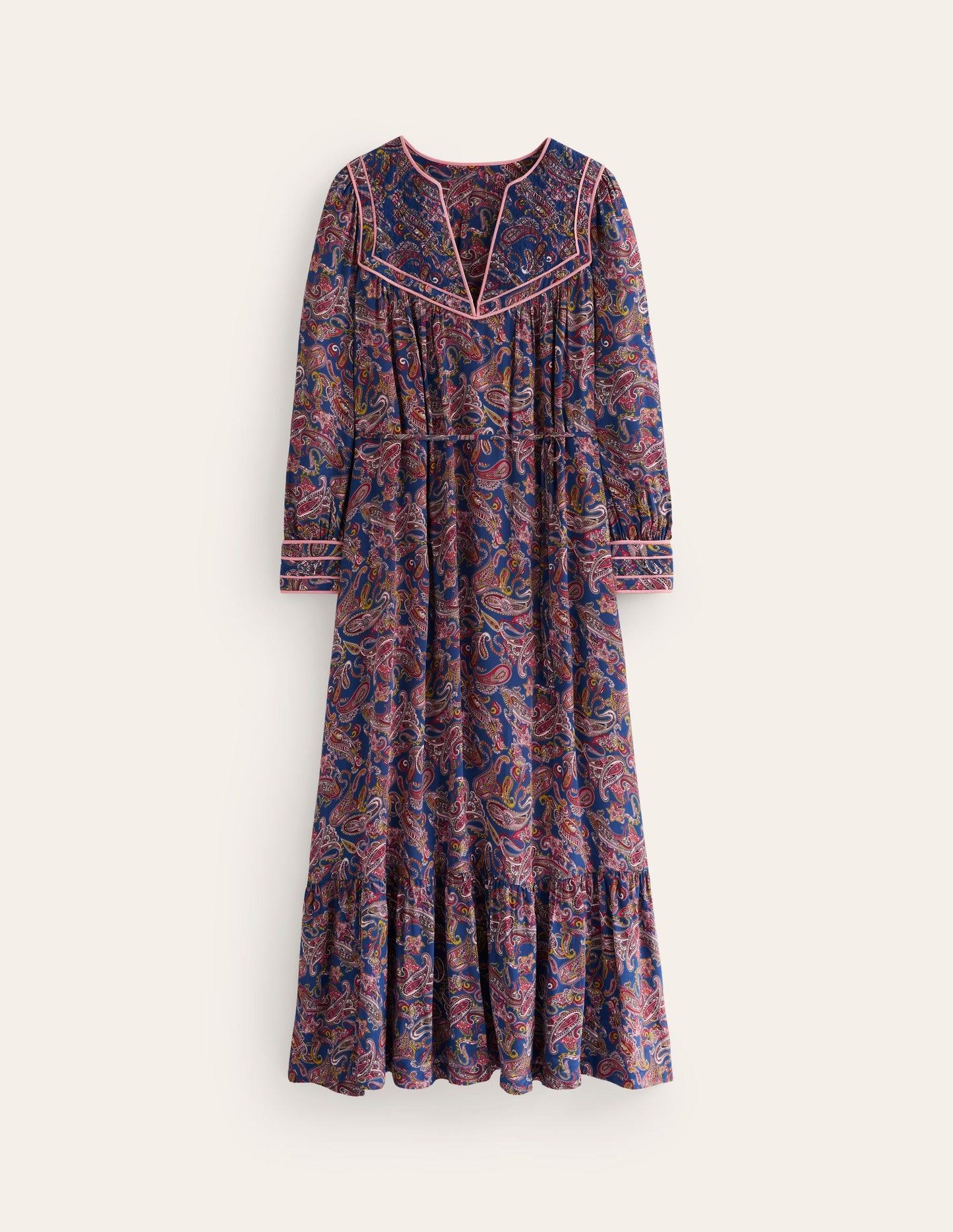 Quilted Yoke Maxi Dress-True Navy, Opulent Paisley