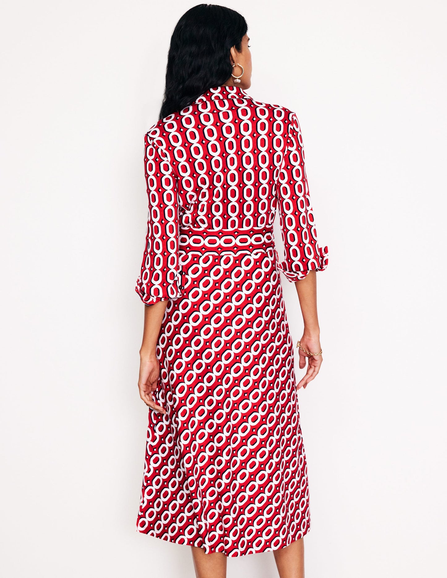 Laura Jersey Midi Shirt Dress-Post Box Red, Chain