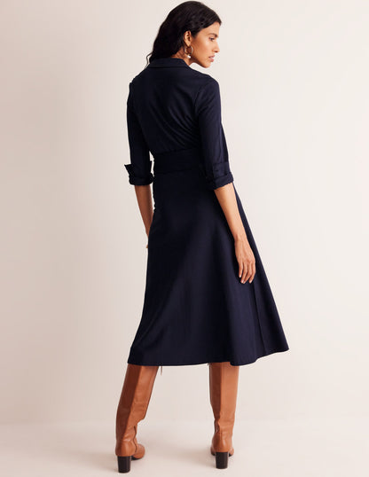 Laura Jersey Midi Shirt Dress-Navy